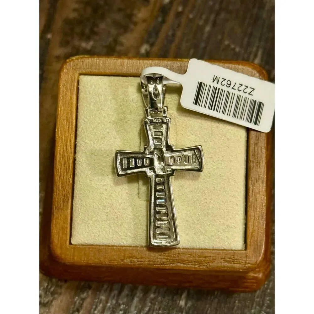 Luxurious 1.34CT Moissanite Baguette Cross Necklace Pendant 925 Sterling Silver